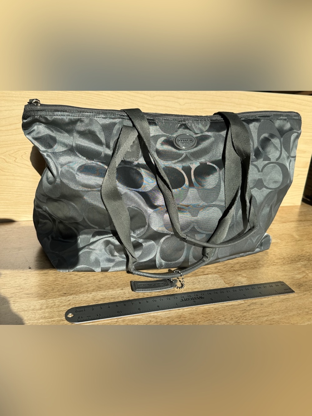 Coach Signature Packable Tote Bag in Charcoal Gray